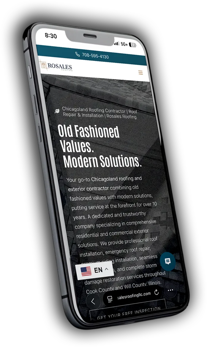 Rosales Roofing website on mobile device